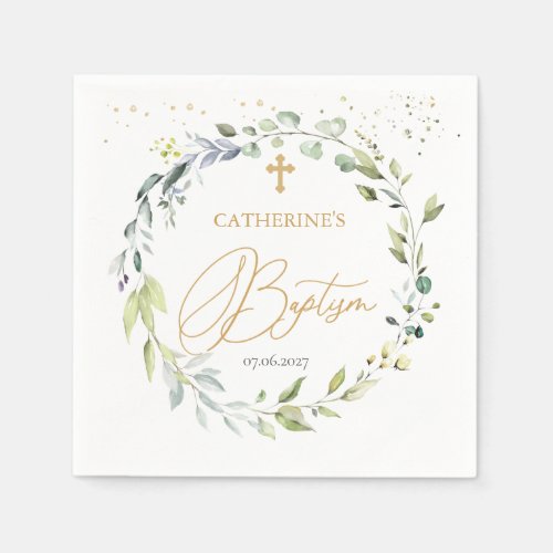 Eucalyptus Herbal Cross Baby Baptism Napkins