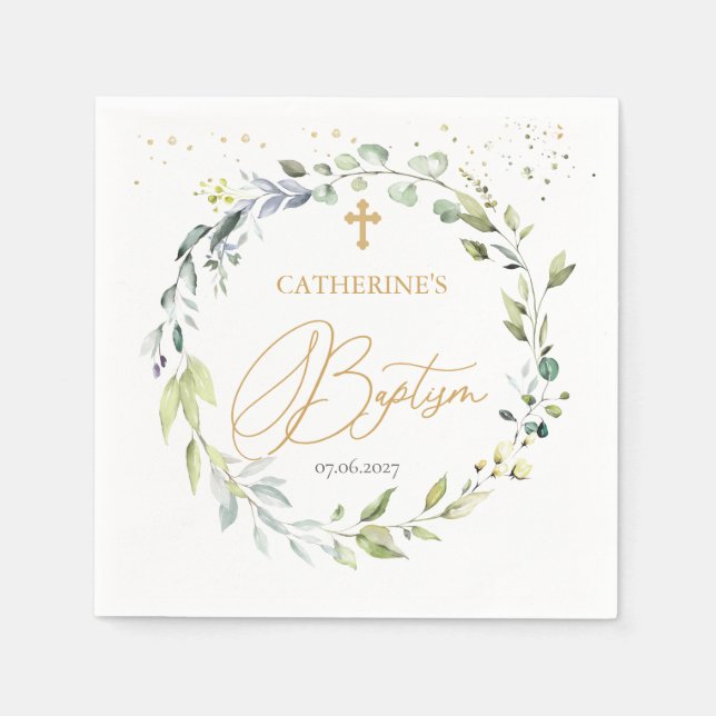 Eucalyptus Herbal Cross Baby Baptism Napkins (Front)