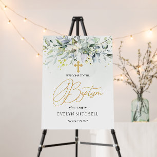 Eucalyptus Herbal Cross Baptism Welcome Sign