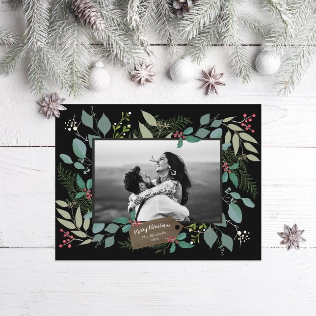 Eucalyptus Holly Juniper Framed Photo Holiday Postcard (Creator Uploaded)