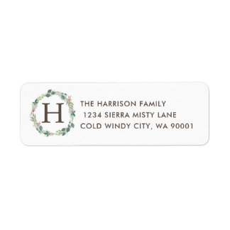 Eucalyptus Holly Juniper Wreath Monogram Address Label