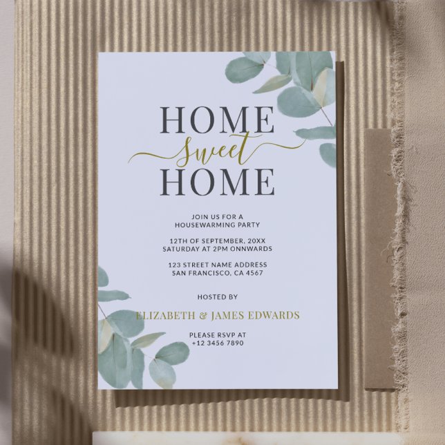 Eucalyptus Home Sweet Home Housewarming Party Invitation (Watercolor Eucalyptus Home Sweet Home Housewarming Party Invitation)