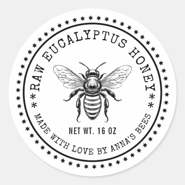 Eucalyptus honey label with custom colour bee (Front)