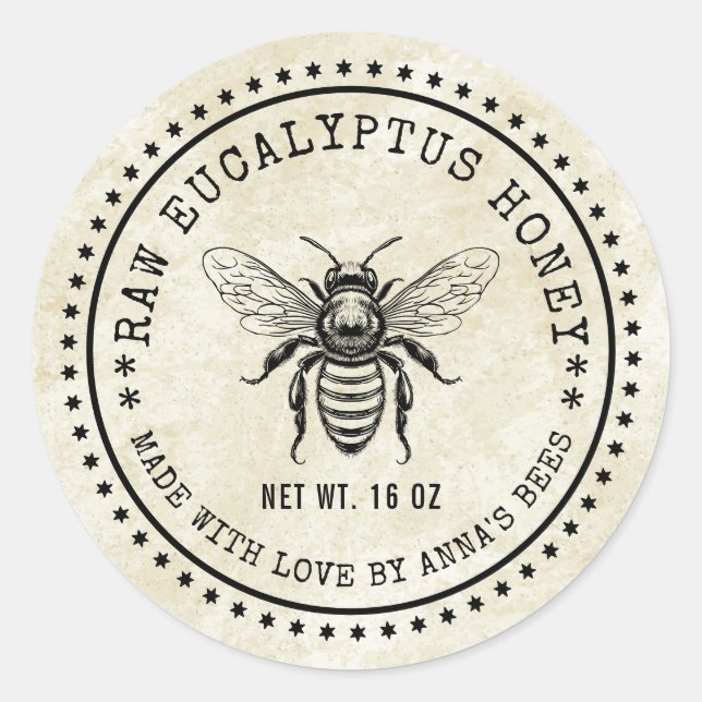 Eucalyptus honey label with custom colour bee (Front)