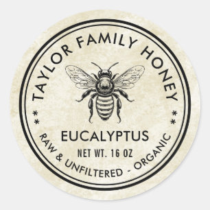 Eucalyptus honey label with vintage honey bee