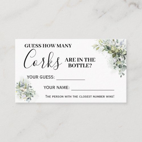 Eucalyptus How many Corks Bridal Shower Game card