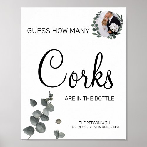 Eucalyptus How many Corks bridal shower game sign