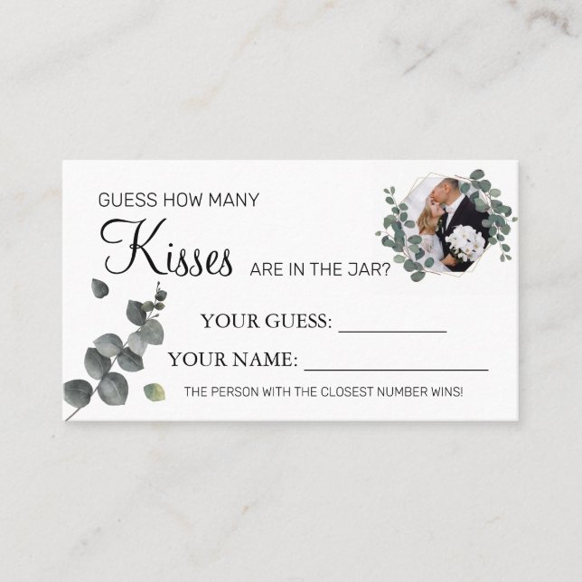 Eucalyptus How many kisses Bridal Shower card game (Front)