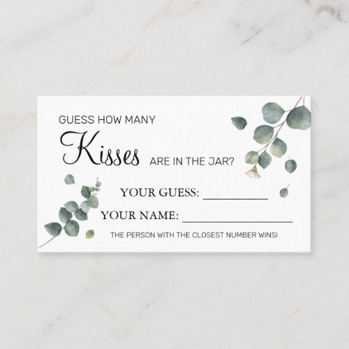 Eucalyptus How many kisses Bridal Shower card game