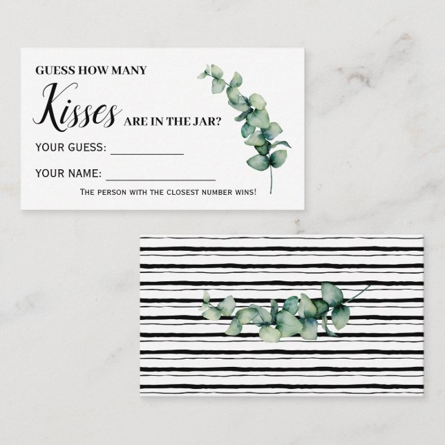 Eucalyptus How Many Kisses Bridal Shower Game card (Front/Back)