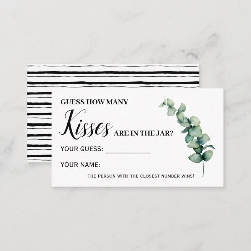 Eucalyptus How Many Kisses Bridal Shower Game card