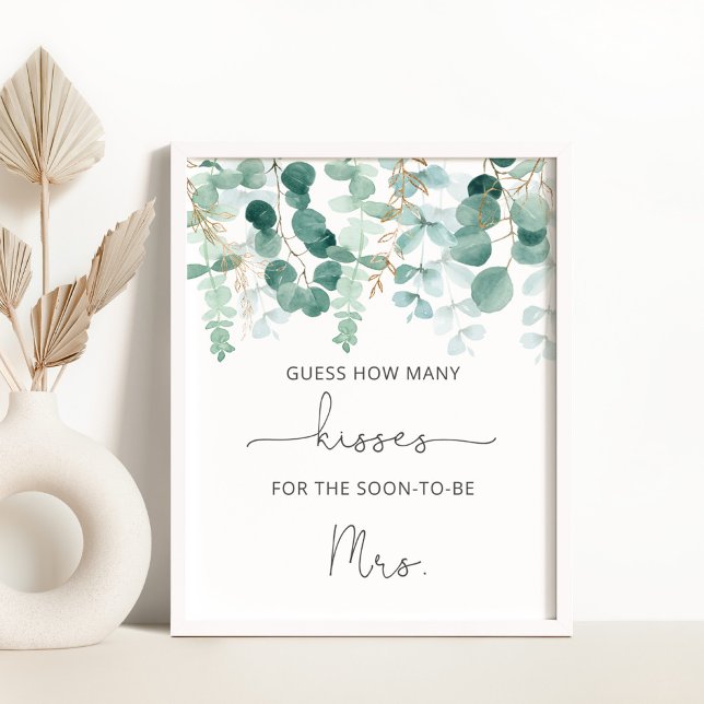 Eucalyptus how many kisses bridal shower game poster (Creator Uploaded)