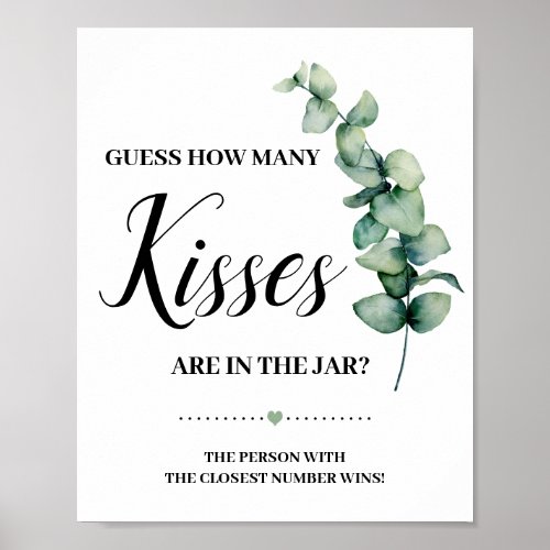 Eucalyptus How Many Kisses Bridal Shower Game Sign