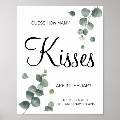 Eucalyptus How many kisses Bridal shower game sign