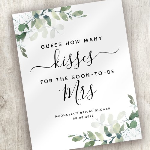 Eucalyptus How Many Kisses Bridal Shower Sign