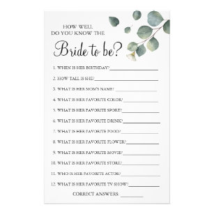Eucalyptus How well do you know bride game card Flyer