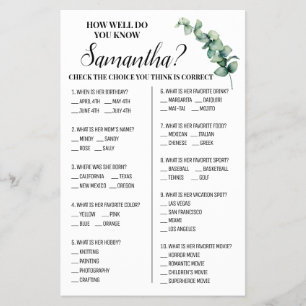 Eucalyptus How well do you know Bride Game card Flyer