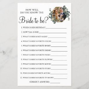 Eucalyptus How well do you know bride game card Flyer