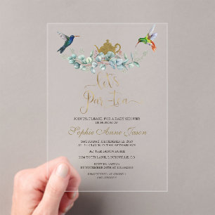 Eucalyptus Hummingbirds Boy Tea Baby Shower Acrylic Invitations