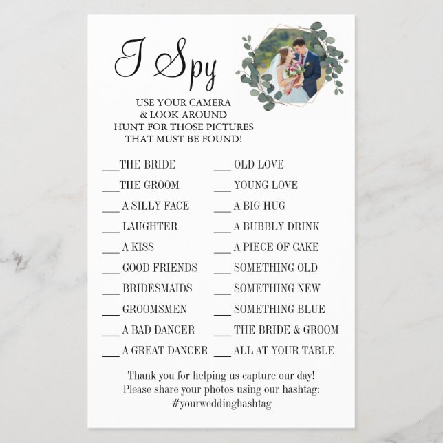 Eucalyptus I spy wedding reception game card Flyer (Front)