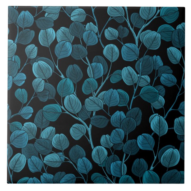 Eucalyptus in blue ceramic tile (Front)