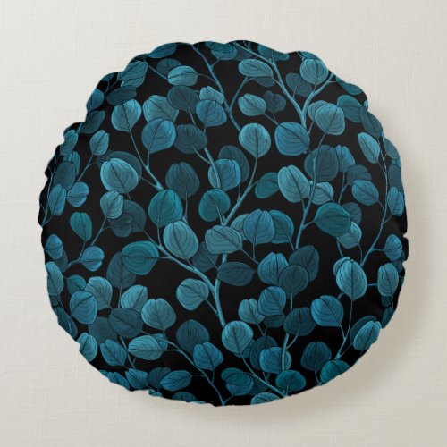 Eucalyptus in blue round pillow