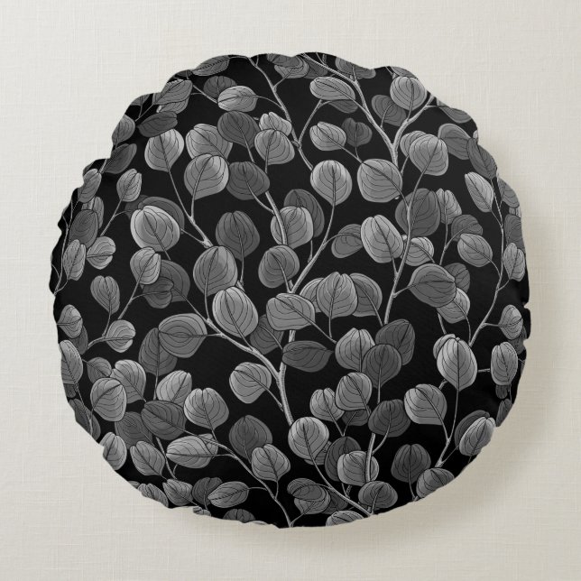 Eucalyptus in gray round pillow (Front)