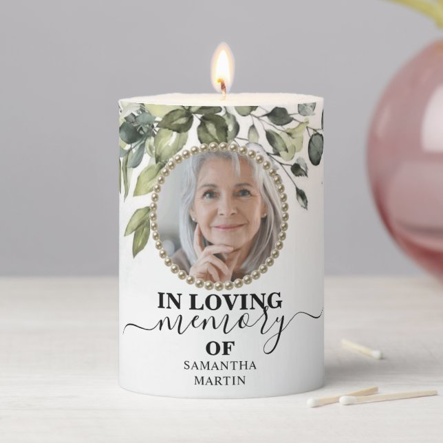 Eucalyptus In loving Memory Remembrance Pillar Candle (In Situ)