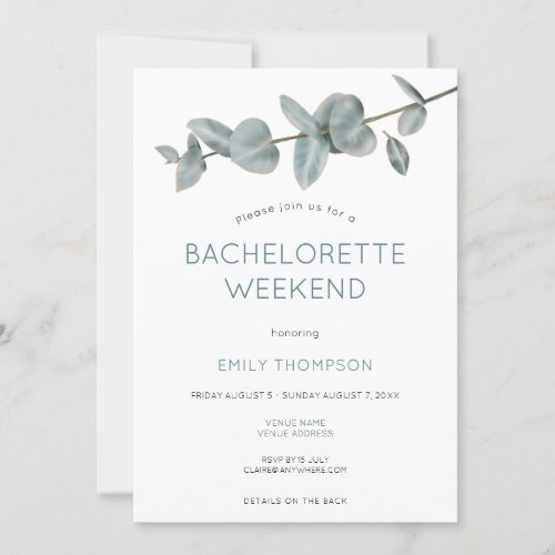 Eucalyptus Itinerary Bachelorette Party Weekend Invitation