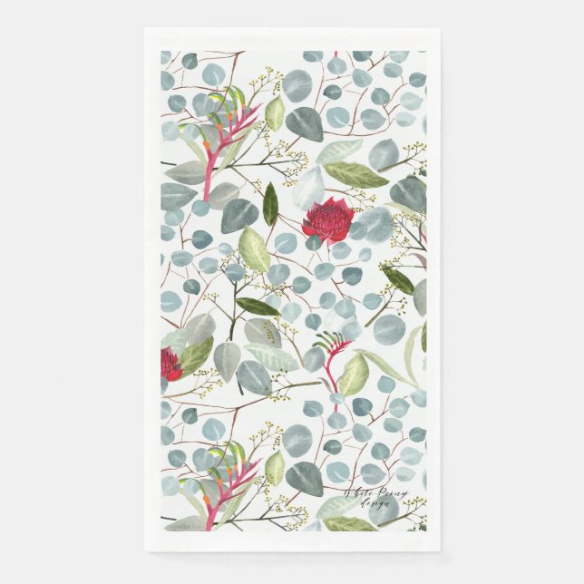 Eucalyptus Kangaroo Paw floral pattern design Paper Guest Towels (Front)
