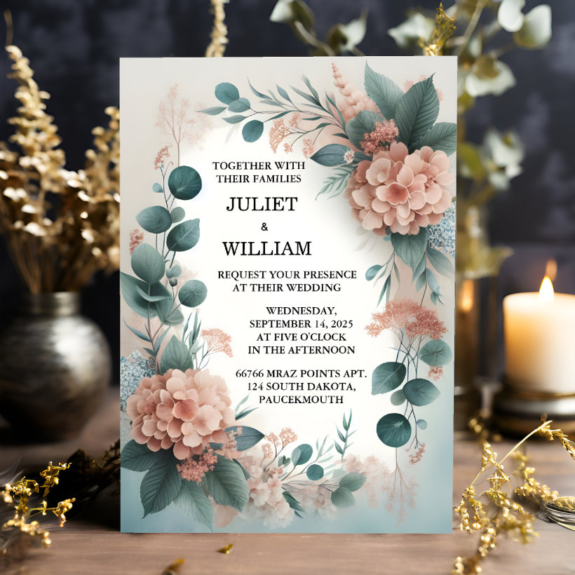 Eucalyptus Lace Tulle Pastel Dusty Blue Wedding Invitation (Creator Uploaded)