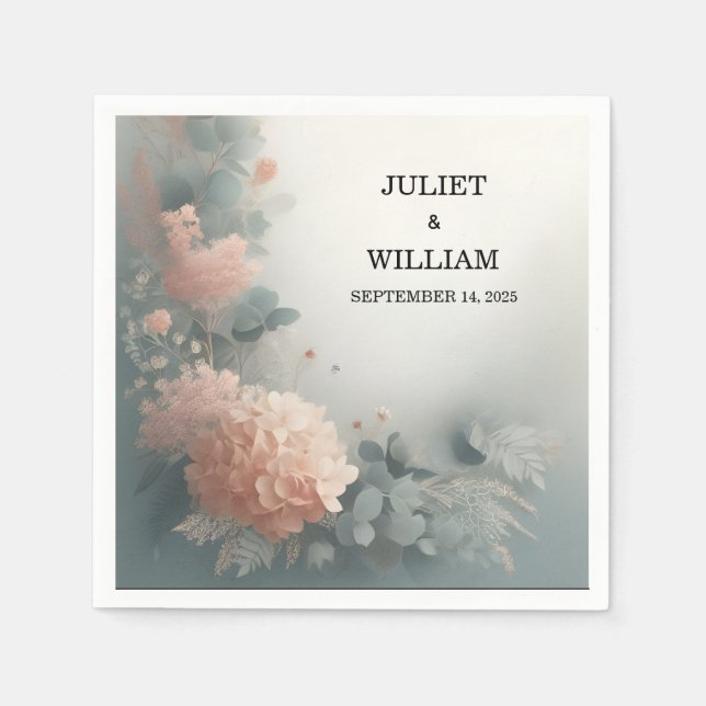Eucalyptus Lace Tulle Pastel Dusty Blue Wedding Napkins (Front)