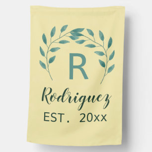 Eucalyptus Last Name Monogram Wedding House Flag