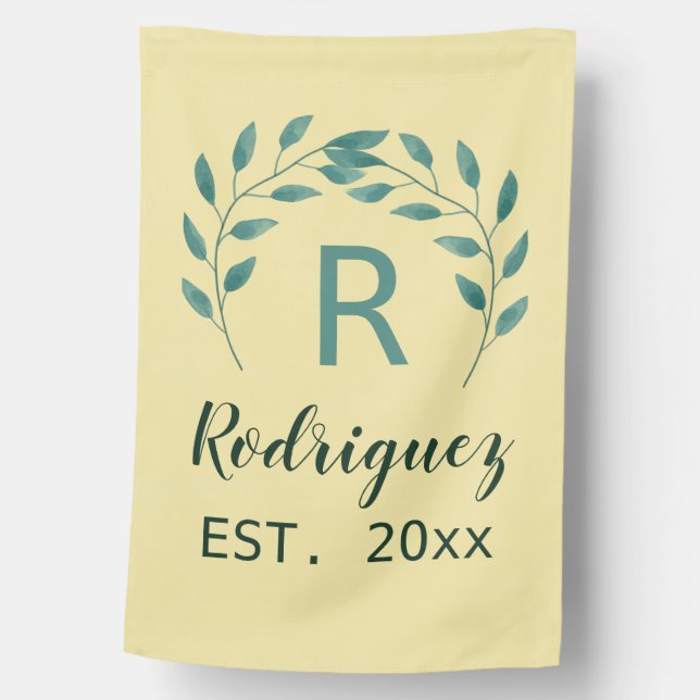 Eucalyptus Last Name Monogram Wedding   House Flag (Front)