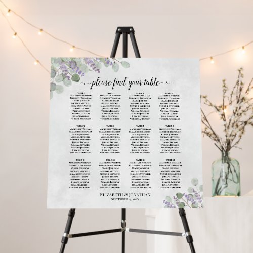 Eucalyptus Lavender 12 Table Wedding Seating Chart Foam Board