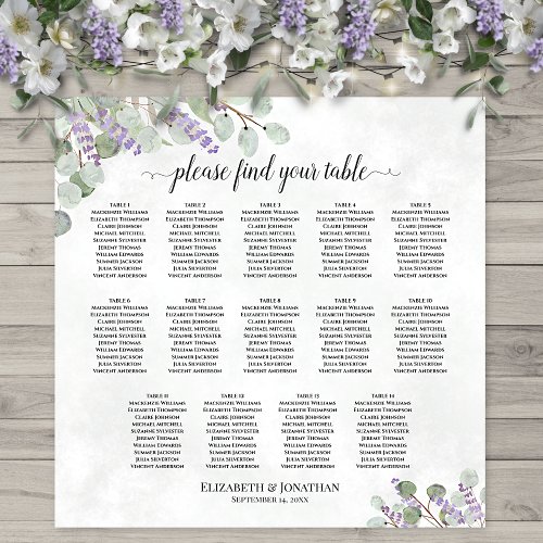Eucalyptus Lavender 14 Table Wedding Seating Chart