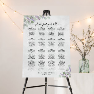 Eucalyptus Lavender 16 Table Wedding Seating Chart Foam Board