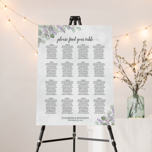 Eucalyptus Lavender 16 Table Wedding Seating Chart Foam Board