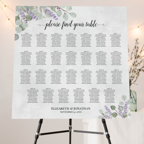 Eucalyptus Lavender 27 Table Wedding Seating Chart Foam Board