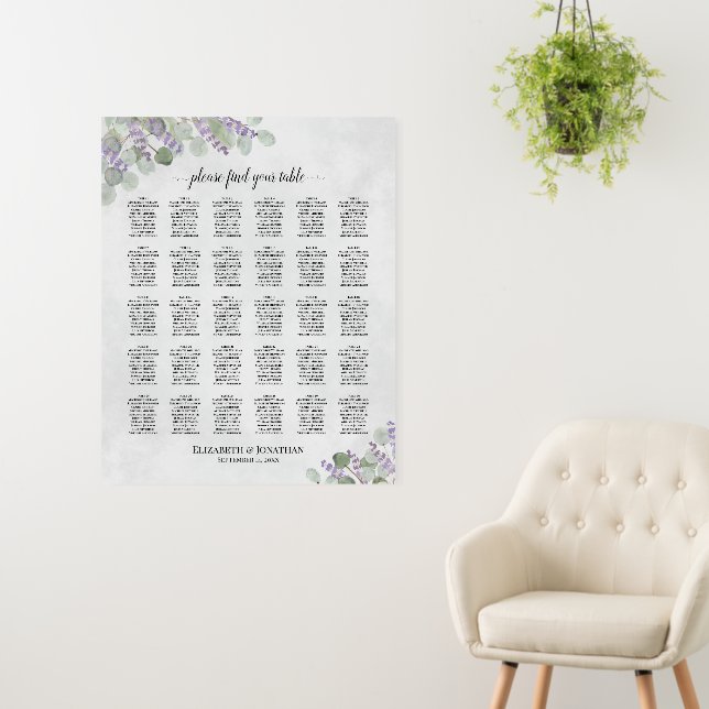 Eucalyptus Lavender 30 Table Wedding Seating Chart Foam Board (In Situ (Wall))