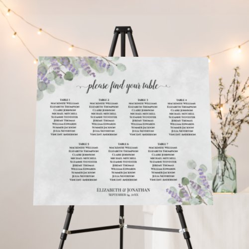 Eucalyptus Lavender 7 Table Wedding Seating Chart Foam Board