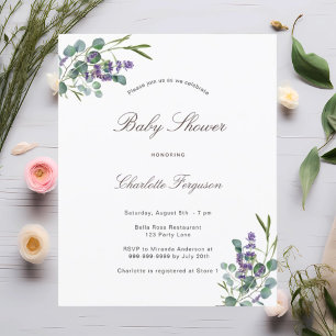 Eucalyptus lavender baby shower budget invitation