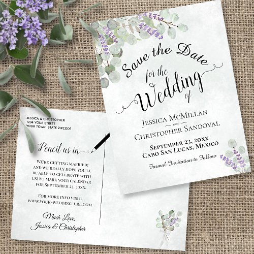 Eucalyptus  Lavender Boho Wedding Save the Date Announcement Postcard