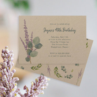 Eucalyptus Lavender Botanical Birthday Party Invitation