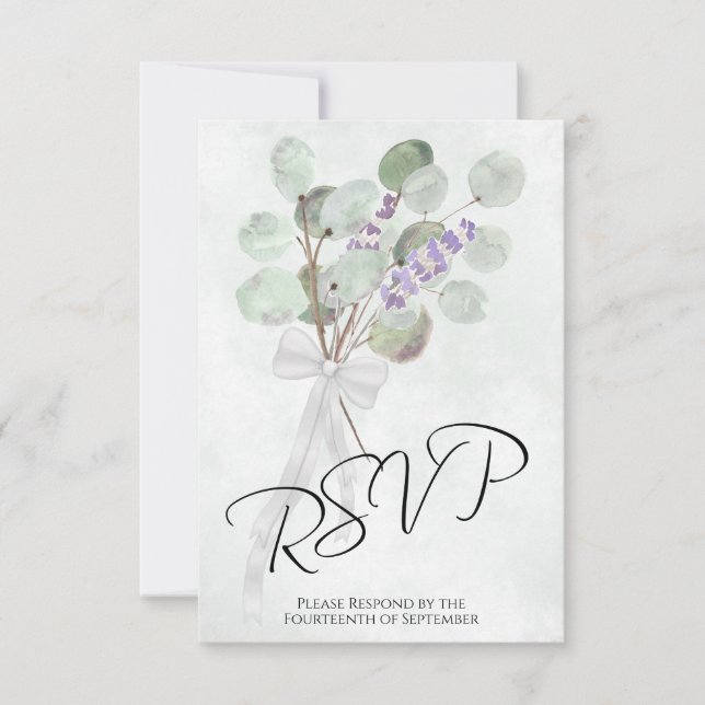 Eucalyptus & Lavender Bouquet Elegant Boho Wedding RSVP Card (Front)