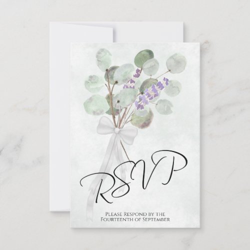Eucalyptus  Lavender Bouquet Elegant Boho Wedding RSVP Card