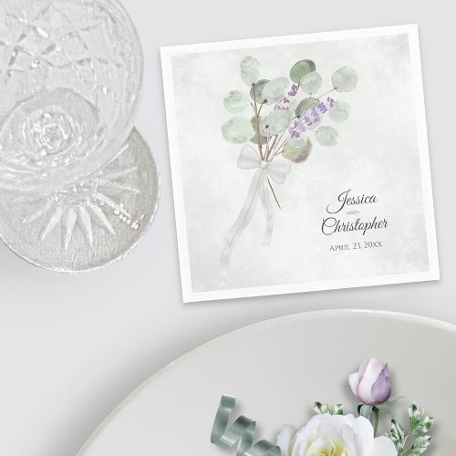 Eucalyptus  Lavender Bouquet Elegant Wedding Napkins