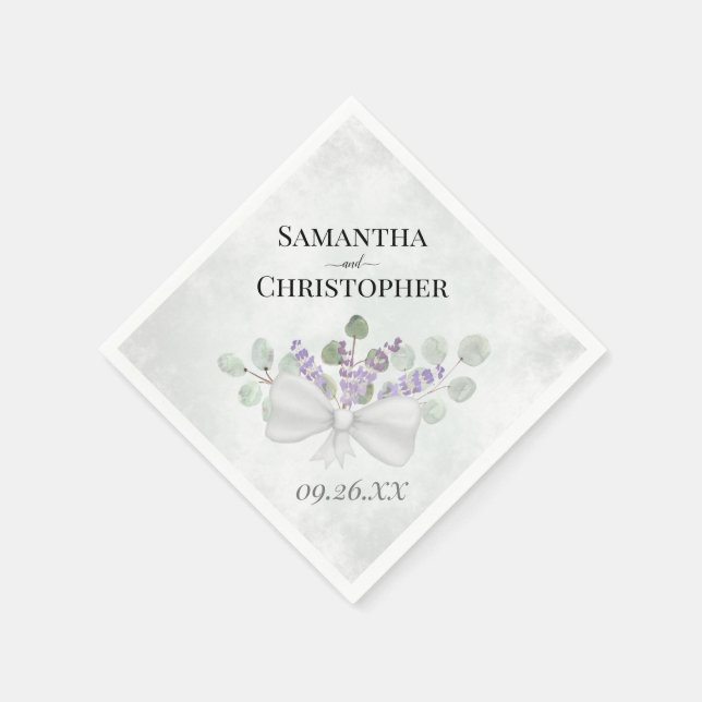 Eucalyptus & Lavender Bouquet Rustic Boho Wedding Napkins (Corner)