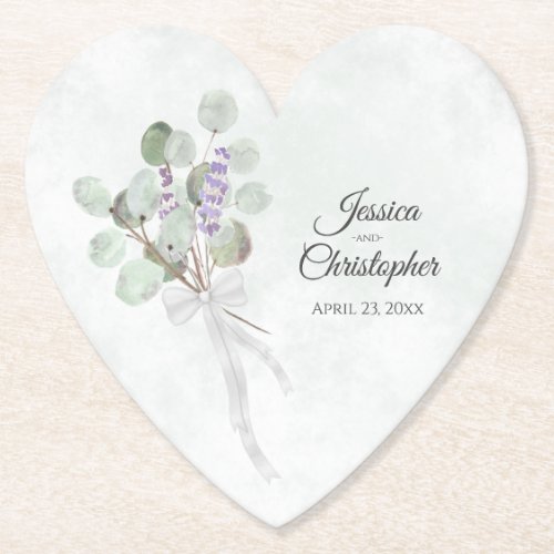 Eucalyptus  Lavender Bouquet Rustic Wedding Paper Coaster