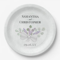 Eucalyptus & Lavender Bouquet Watercolor Wedding Paper Plates